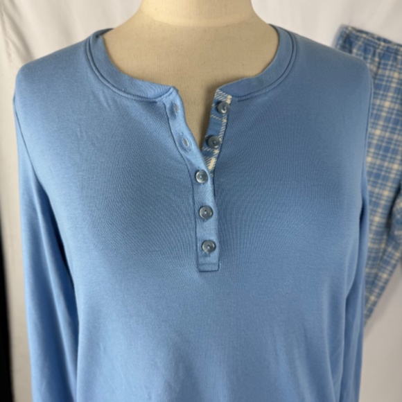 LL Bean 2 pCotton Pajamas M Flannel Plaid Pants Long Sleeve Henley Excellent PJs - Picture 4 of 9